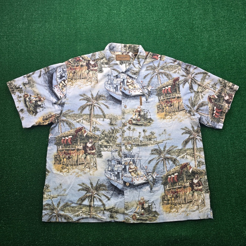 Clearwater Outfitters Shirt Mens XL Button‎ Up Santa Hawaiian Fishing Vacation